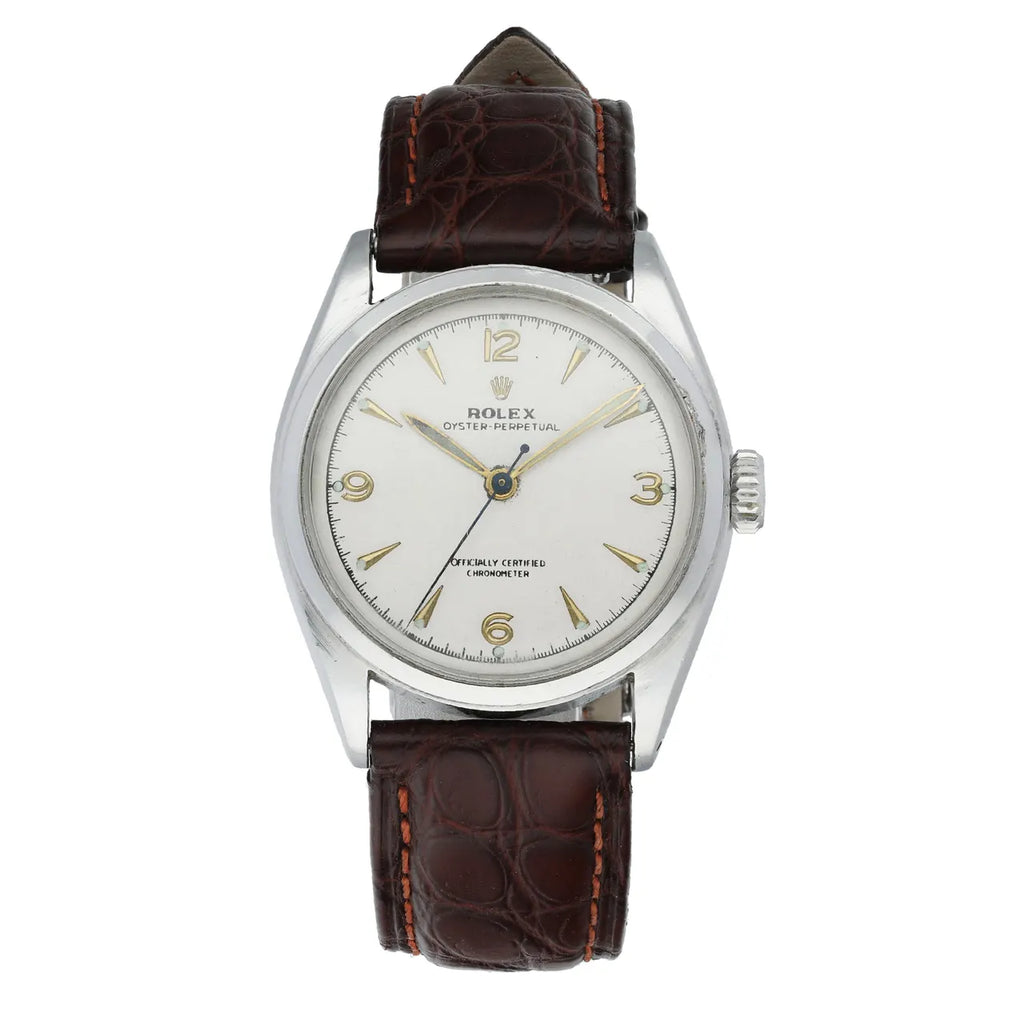 Rolex Silver Brown Leather