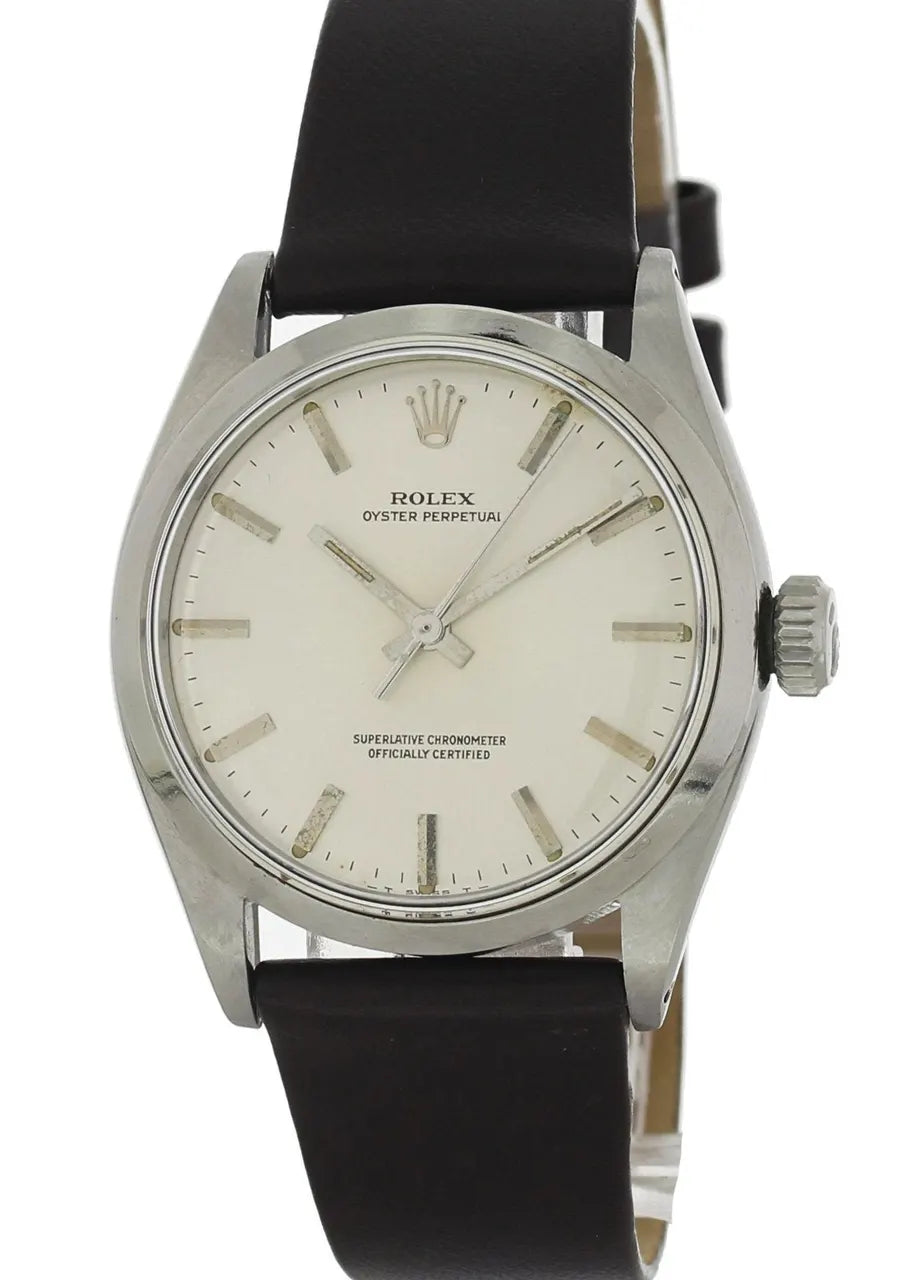 black Rolex Oyster Perpetual Silver Dial