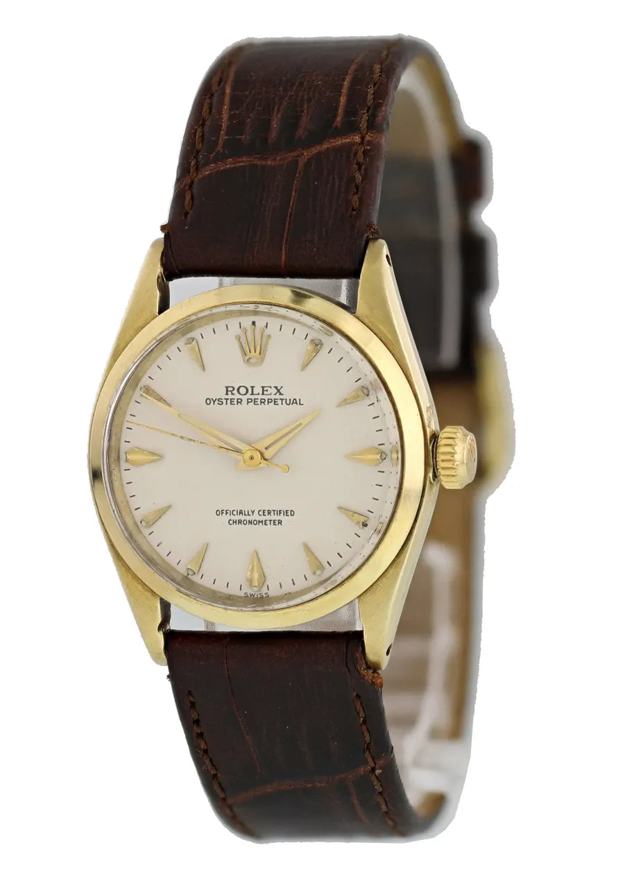 oyster Rolex Gold Brown Leather