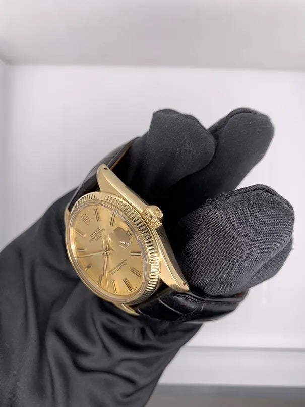 Rolex Gold Black Leather - Hình 6