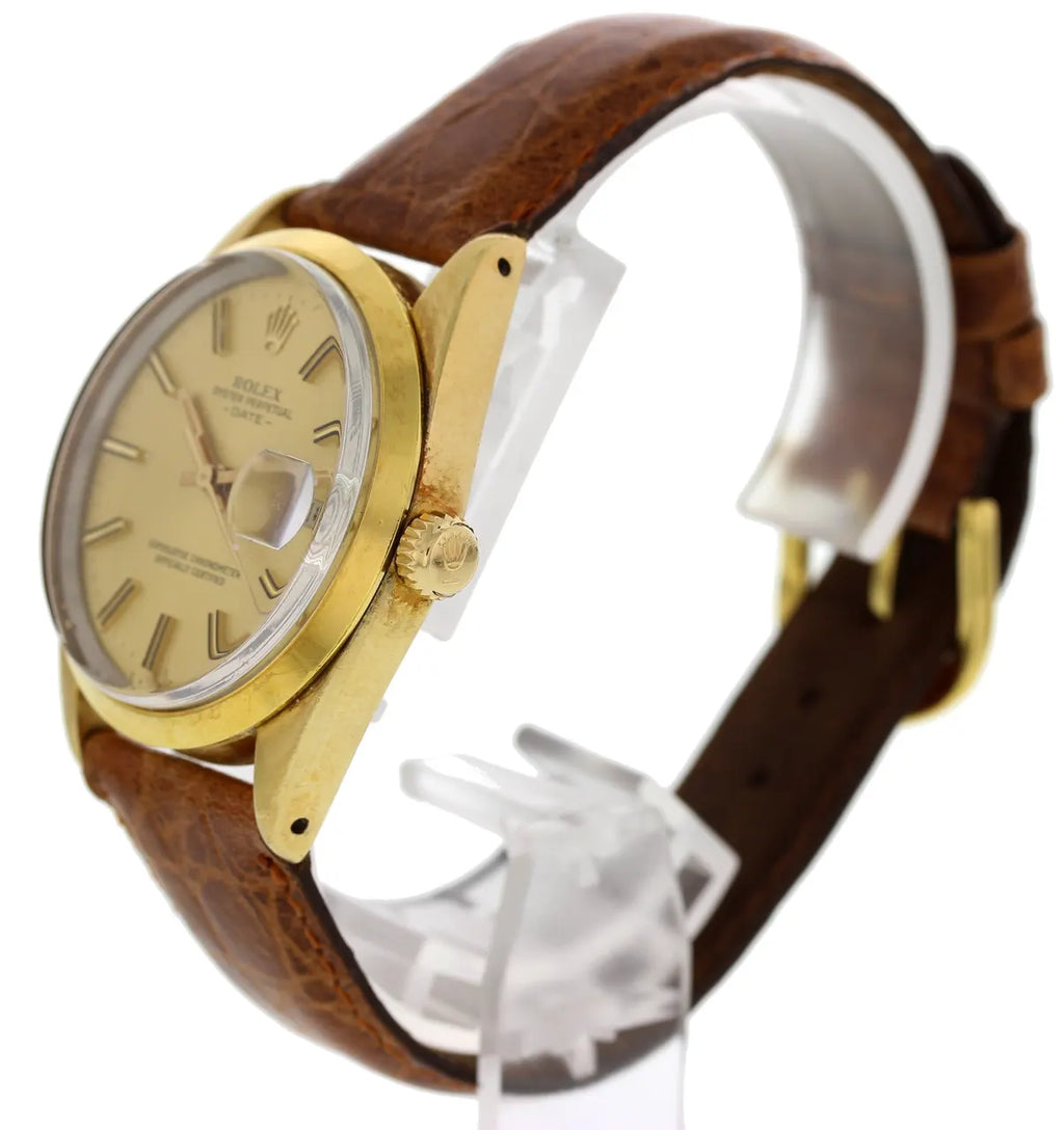 Rolex Gold Brown Leather Date - Hình 4