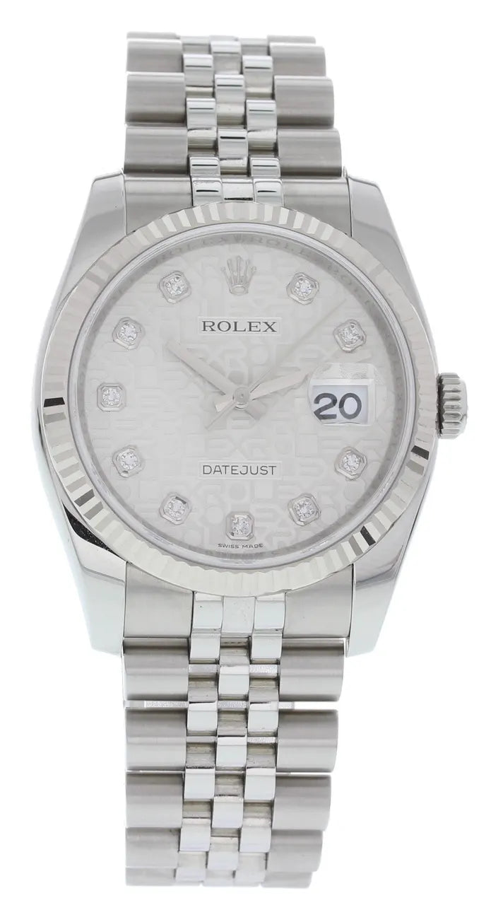 Rolex Silver Diamond Datejust dial jubilee