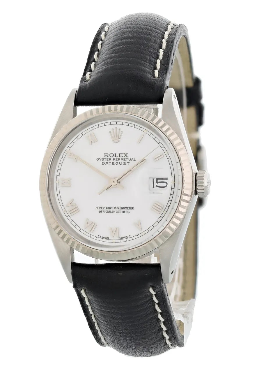 Rolex Datejust White Dial Black Leather - Hình 2