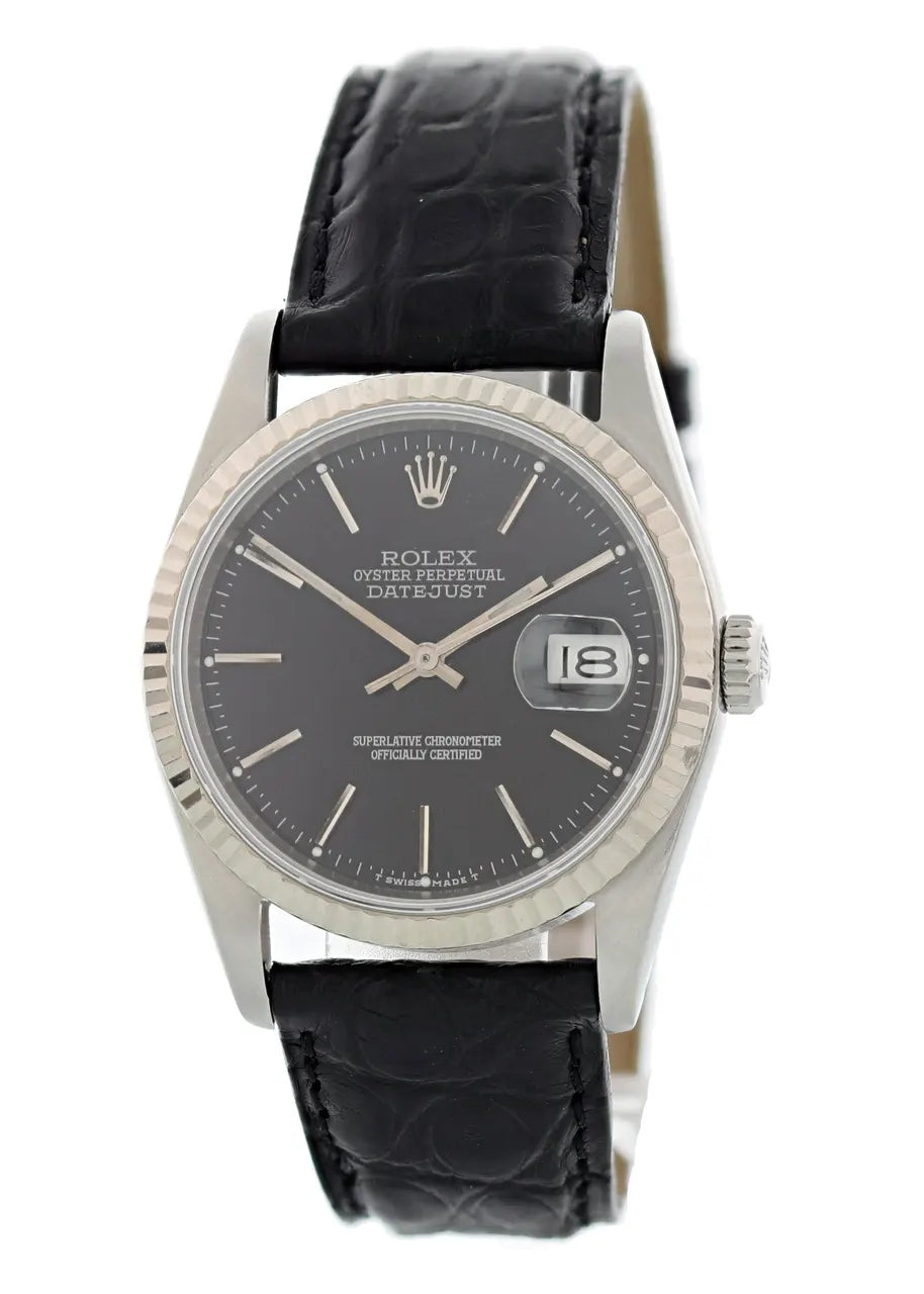 Rolex Datejust Black Leather - Hình 2