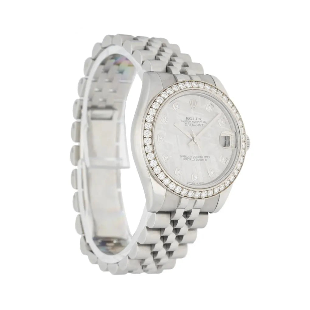 silver Rolex Datejust Diamond Bezel - Hình 3