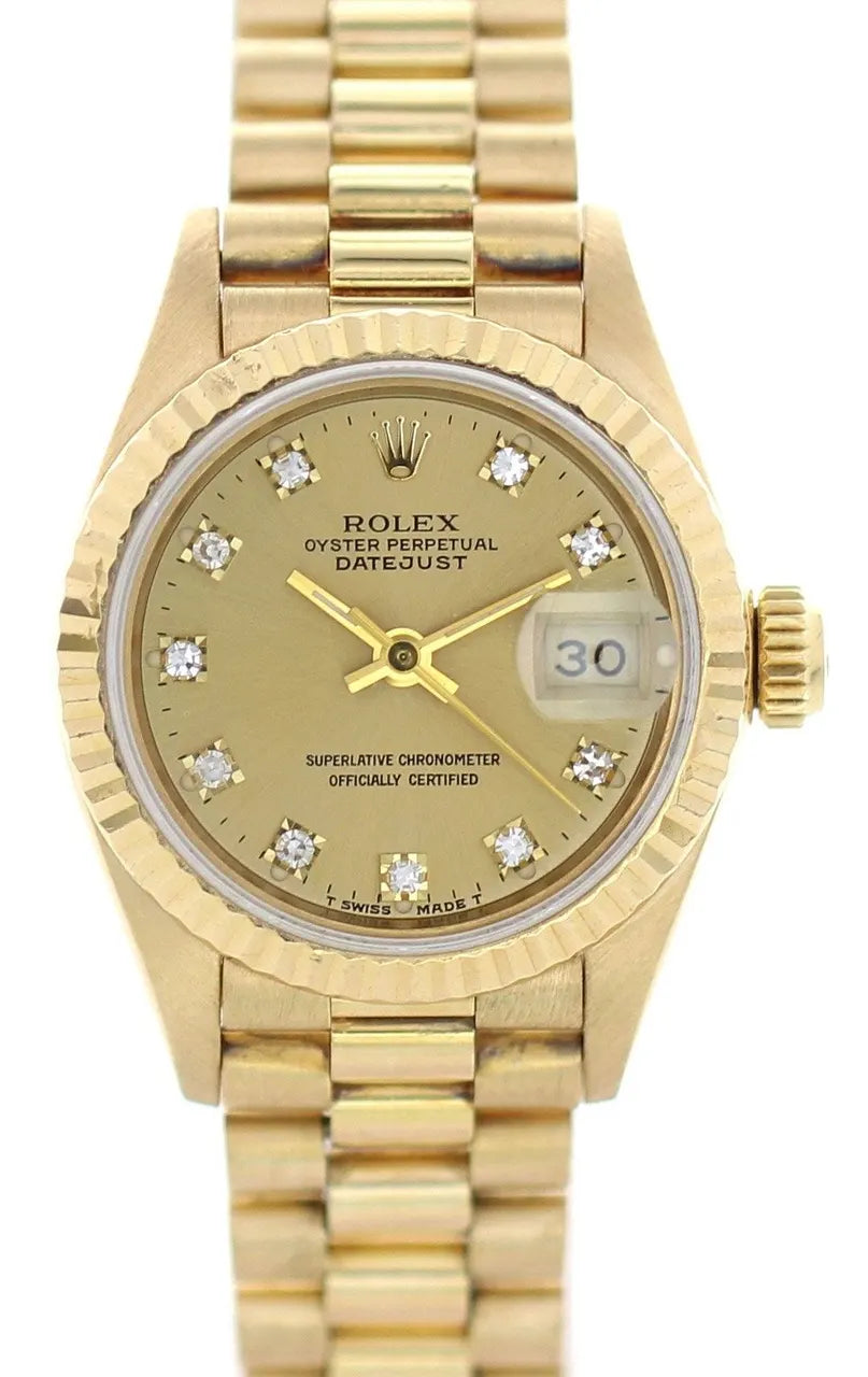 datejust champagne Rolex Gold Diamond Watch - Hình 2