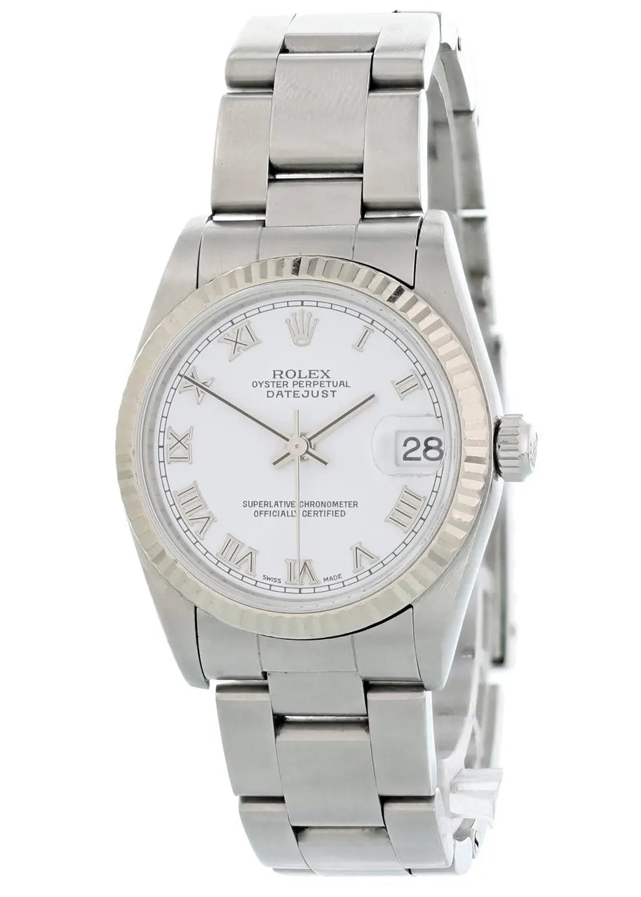 stainless Rolex Datejust White Roman Dial