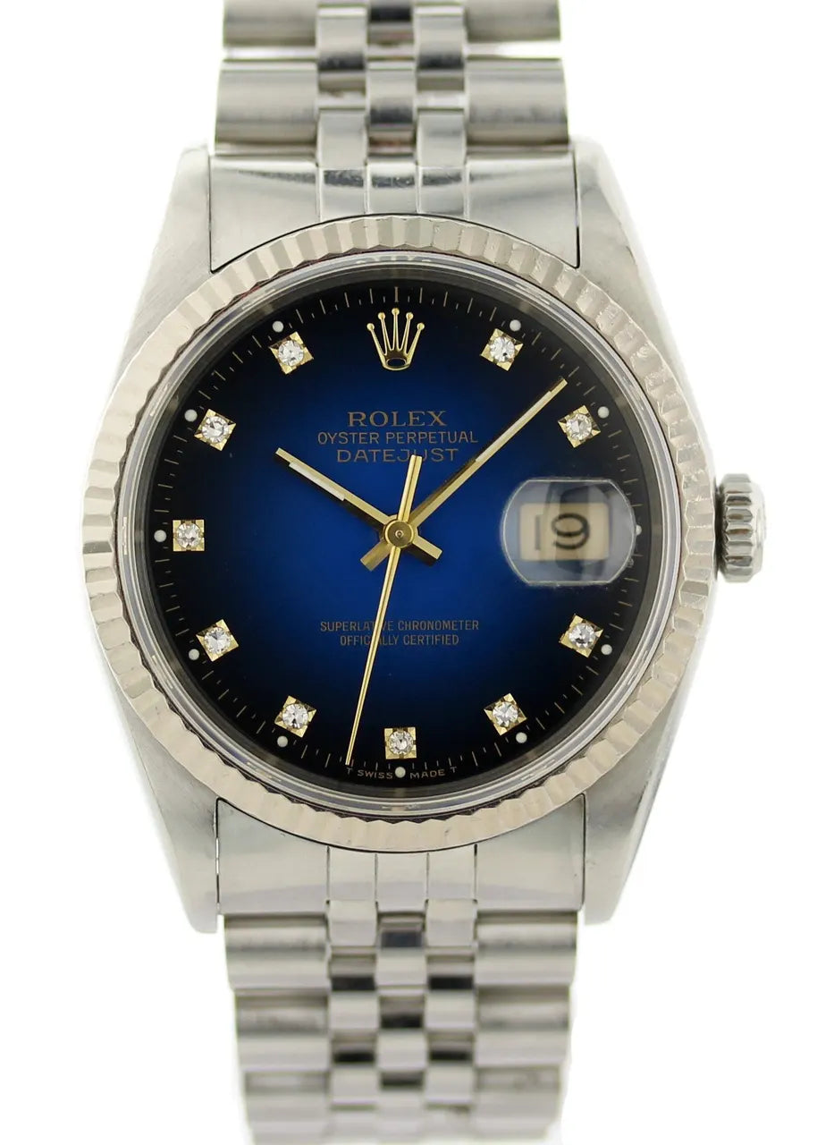 stainless Rolex Datejust Blue Diamond Dial