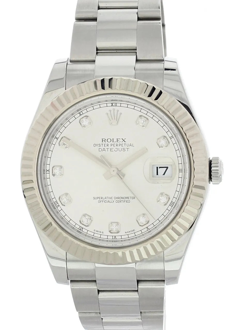 Rolex Silver Diamond Watch