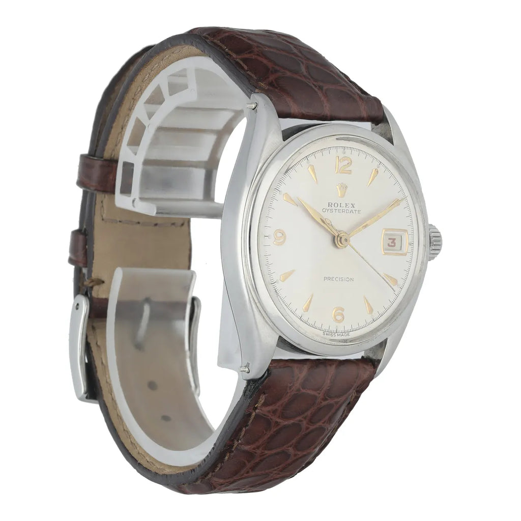 brown Rolex Oysterdate Precision Silver Dial - Hình 3