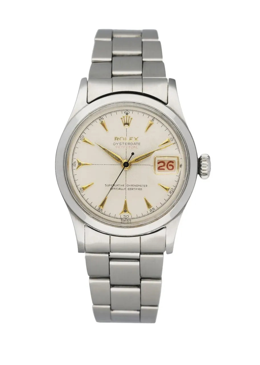 stainless Rolex Oysterdate Silver Dial