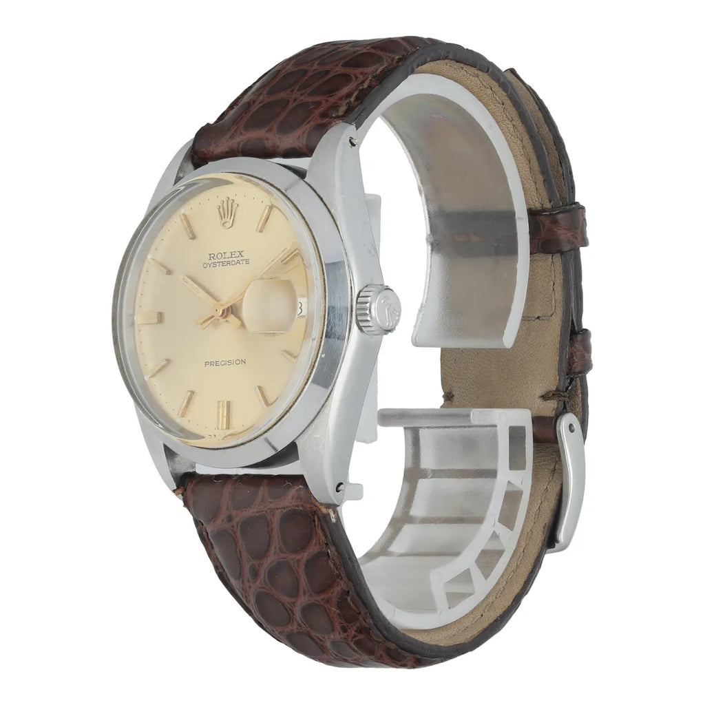 oysterdate Rolex Champagne Dial Leather - Hình 2