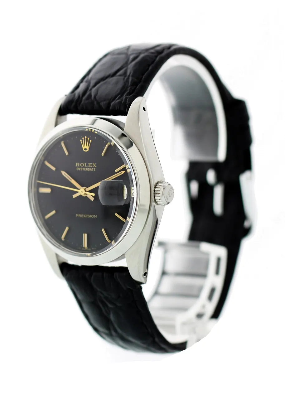oysterdate Rolex Black Leather Watch - Hình 4