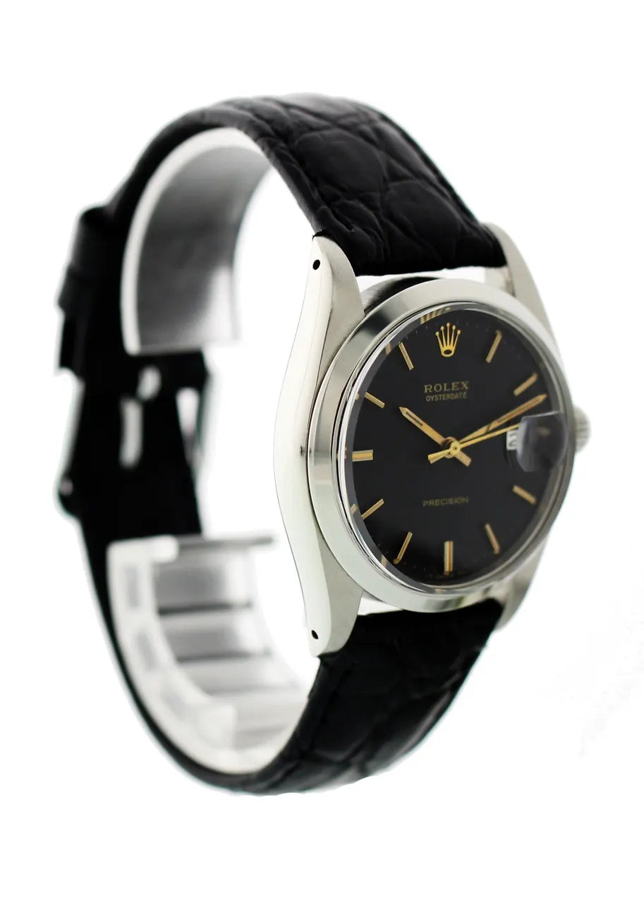 oysterdate Rolex Black Leather Watch - Hình 3
