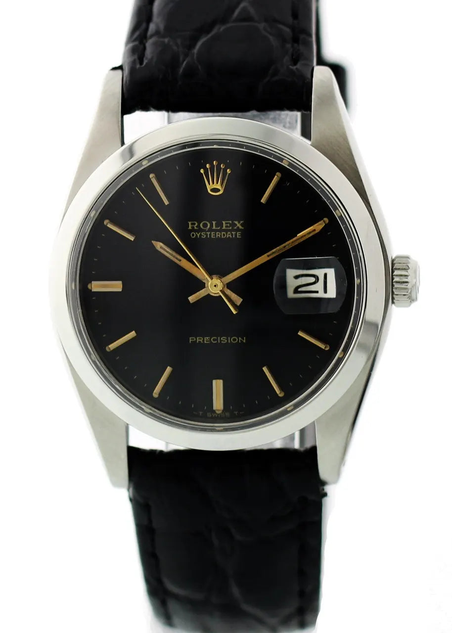 oysterdate Rolex Black Leather Watch - Hình 2