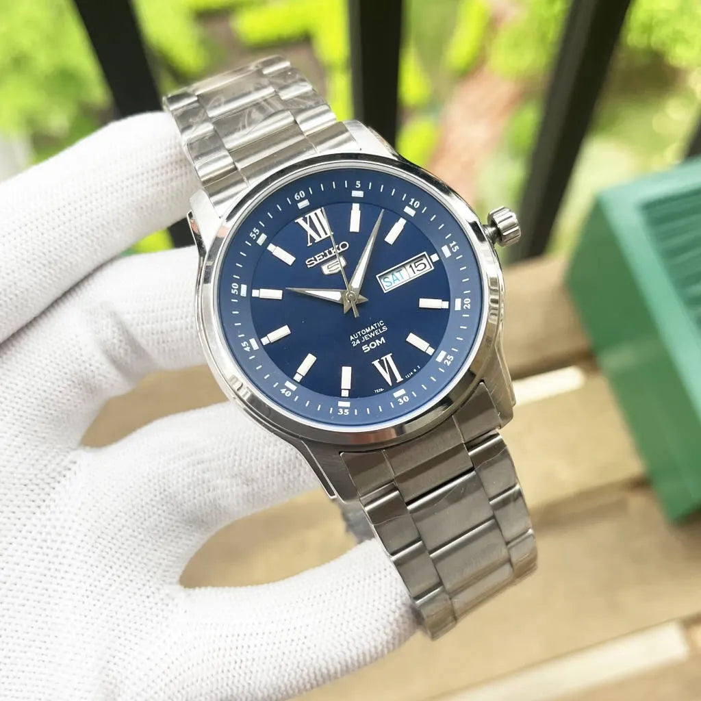 stainless Seiko 5 Blue Dial Watch - Hình 2