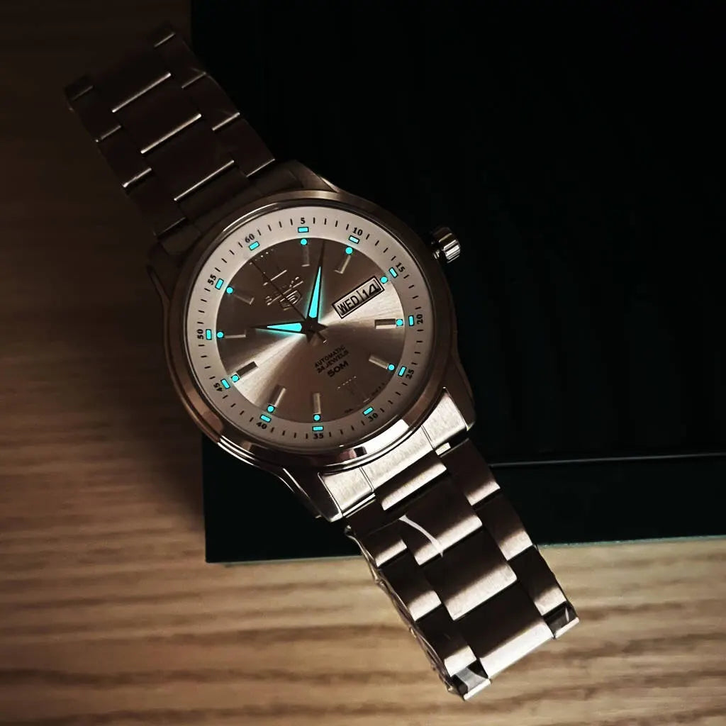 stainless Seiko 5 Blue Dial Watch - Hình 4