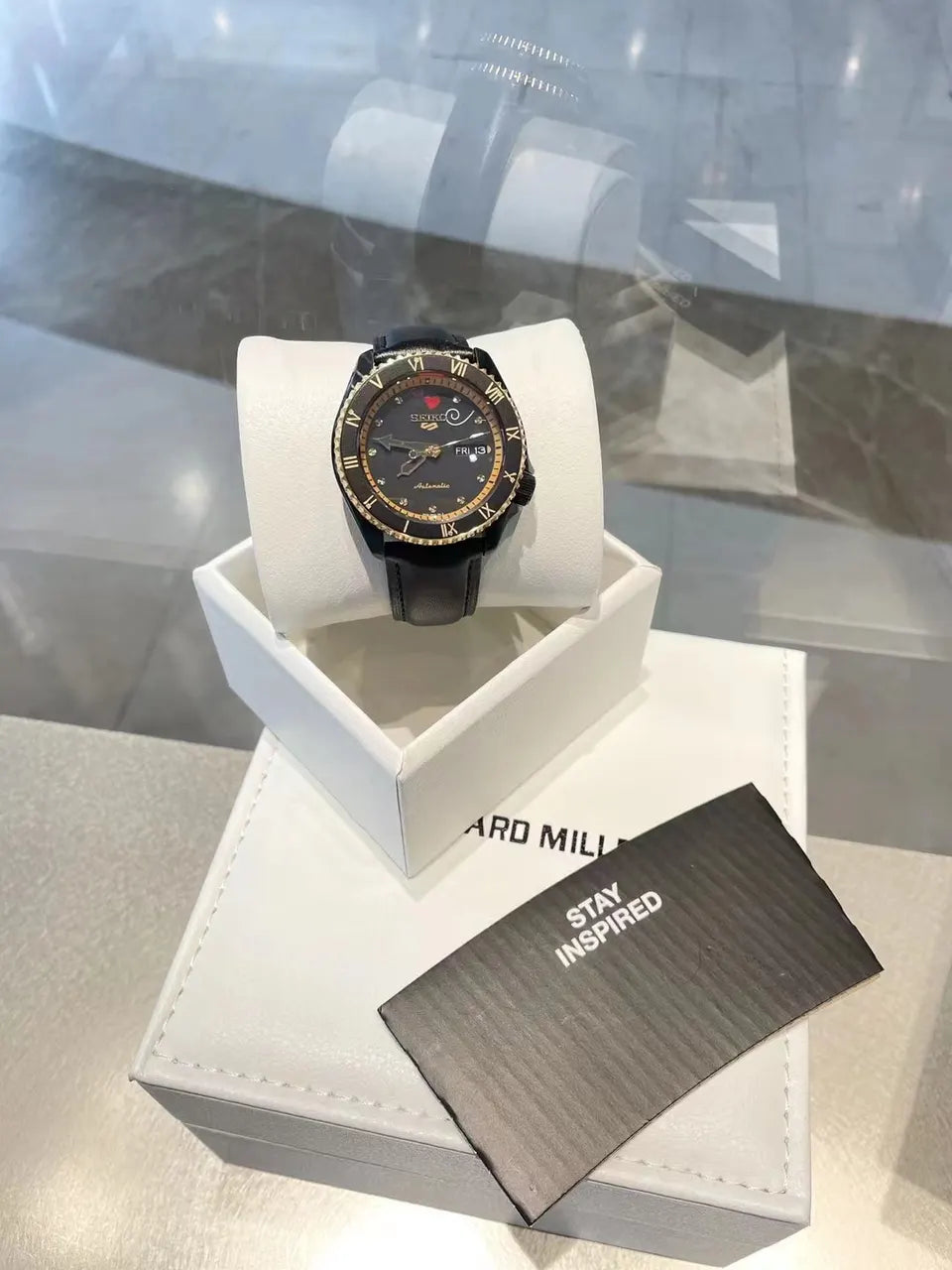 Seiko Black Leather Automatic Watch - Hình 5
