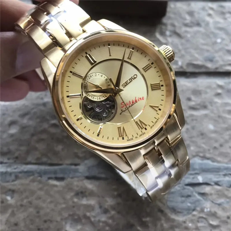 skeleton Seiko Gold Automatic Watch - Hình 6