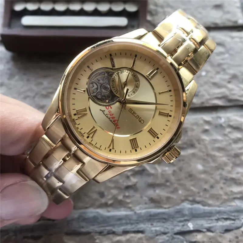 skeleton Seiko Gold Automatic Watch - Hình 7