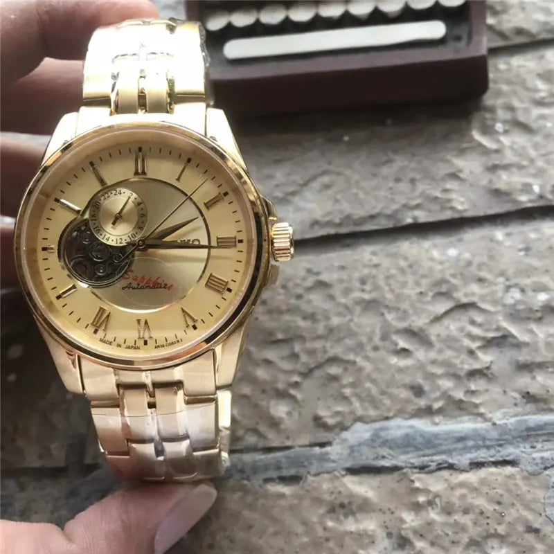 skeleton Seiko Gold Automatic Watch - Hình 5
