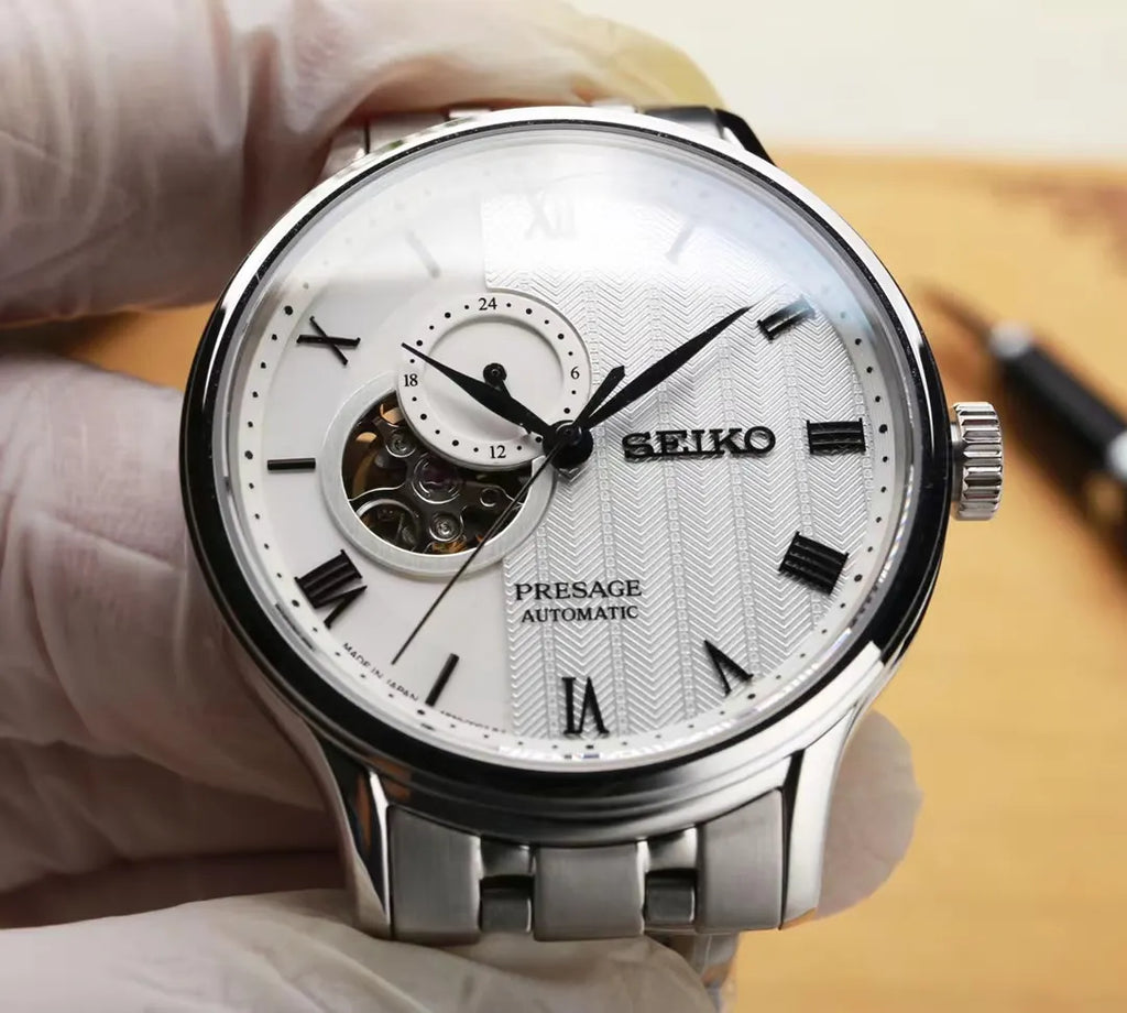silver Seiko Presage Open Heart - Hình 2