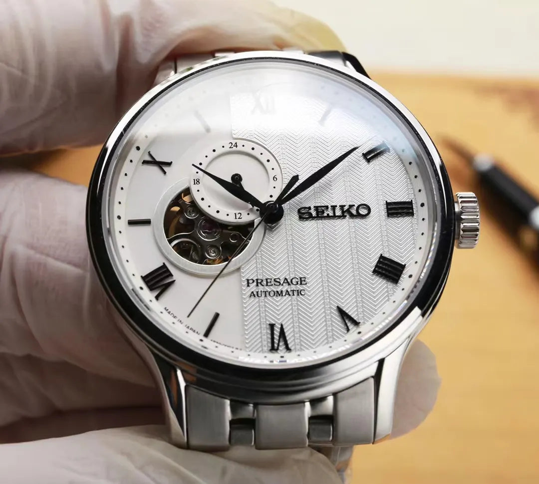 silver Seiko Presage Open Heart - Hình 2
