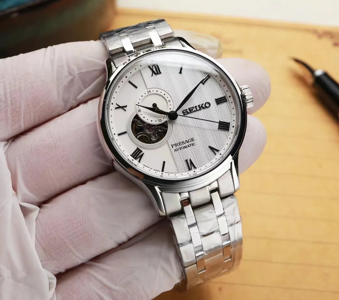 silver Seiko Presage Open Heart - Hình 5