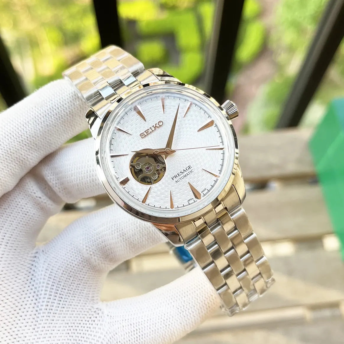 silver Seiko Presage Open Heart - Hình 6