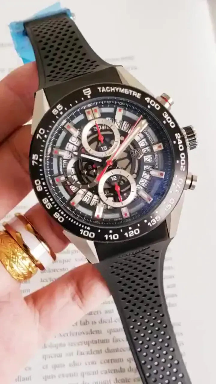 TAG Heuer Carrera Black Rubber Silver Chronograph
