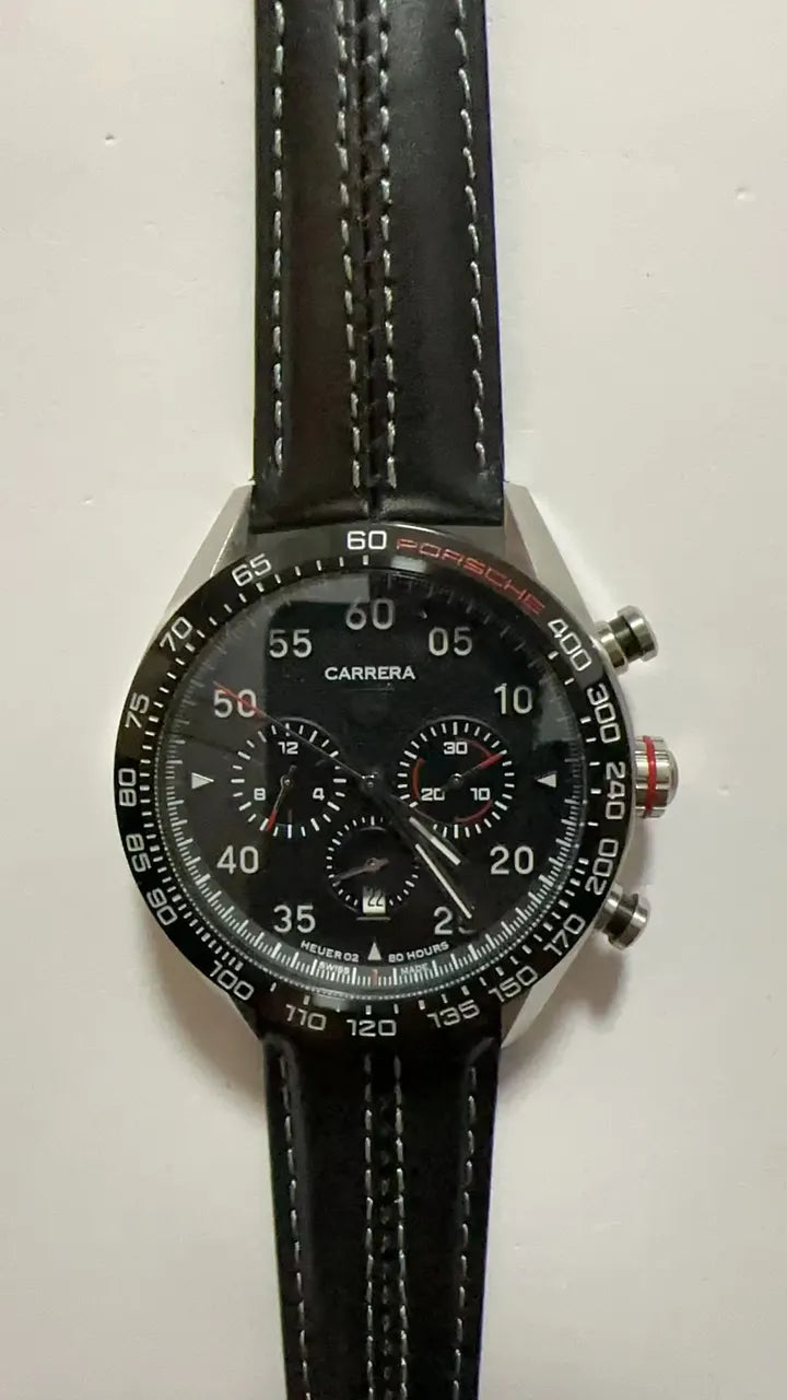 tag Carrera Black Leather Chronograph - Hình 8