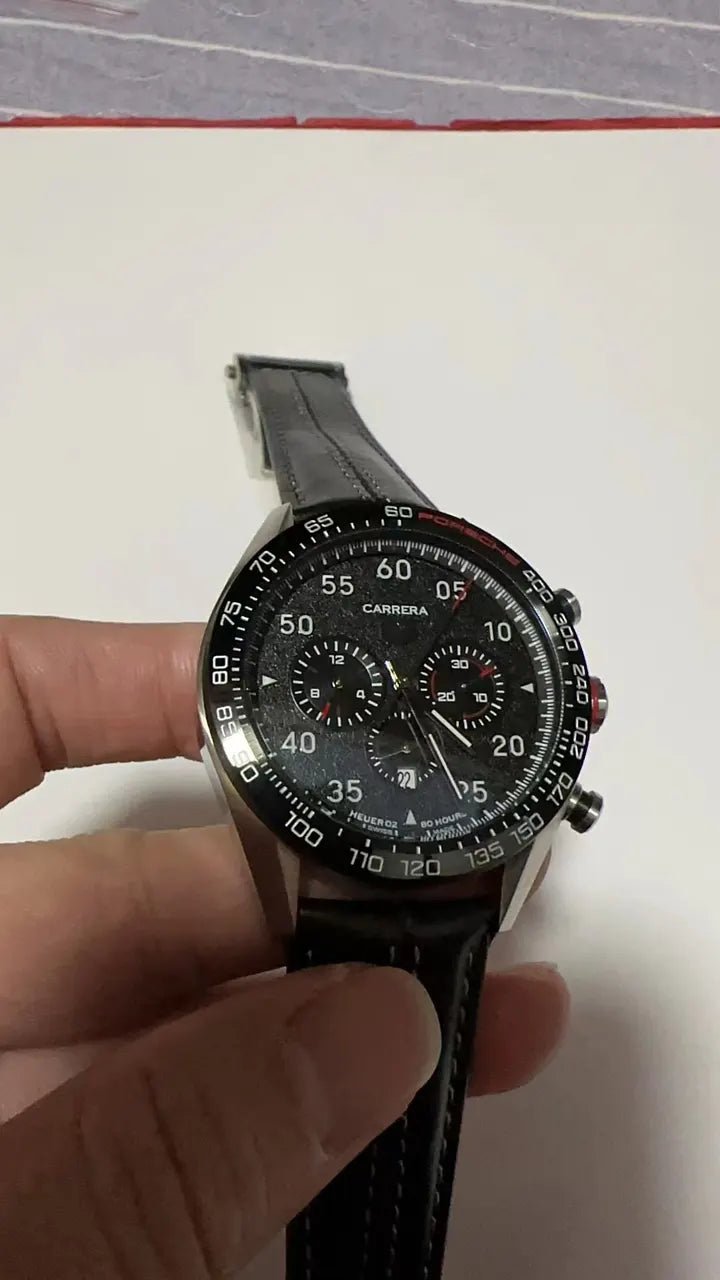 tag Carrera Black Leather Chronograph - Hình 2