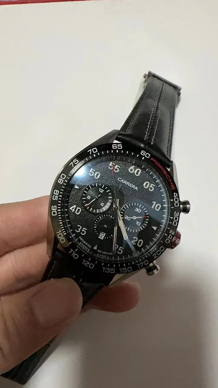 tag Carrera Black Leather Chronograph - Hình 3