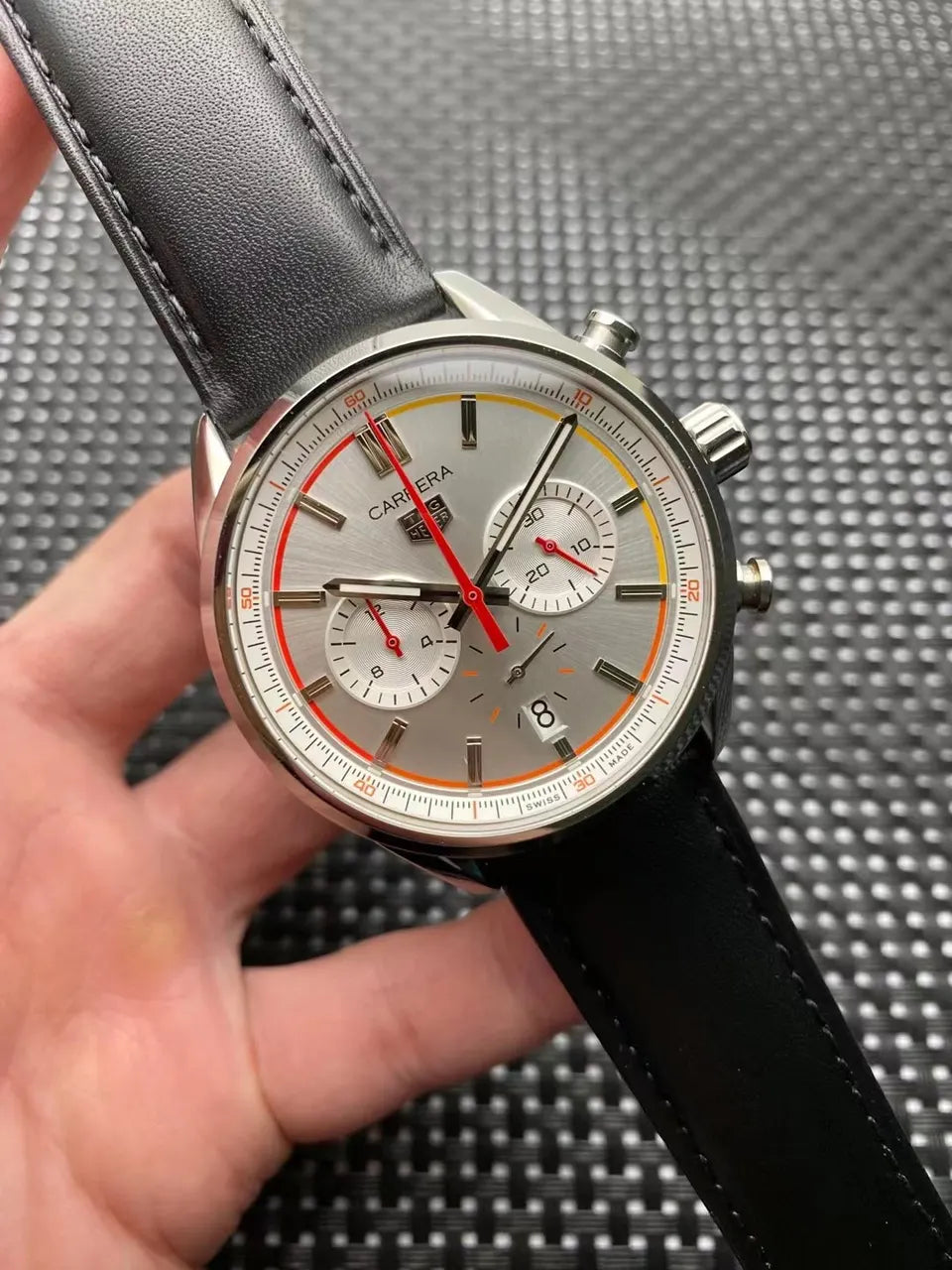 Tag Heuer Carrera Silver Dial Black Leather Chronograph - Hình 3