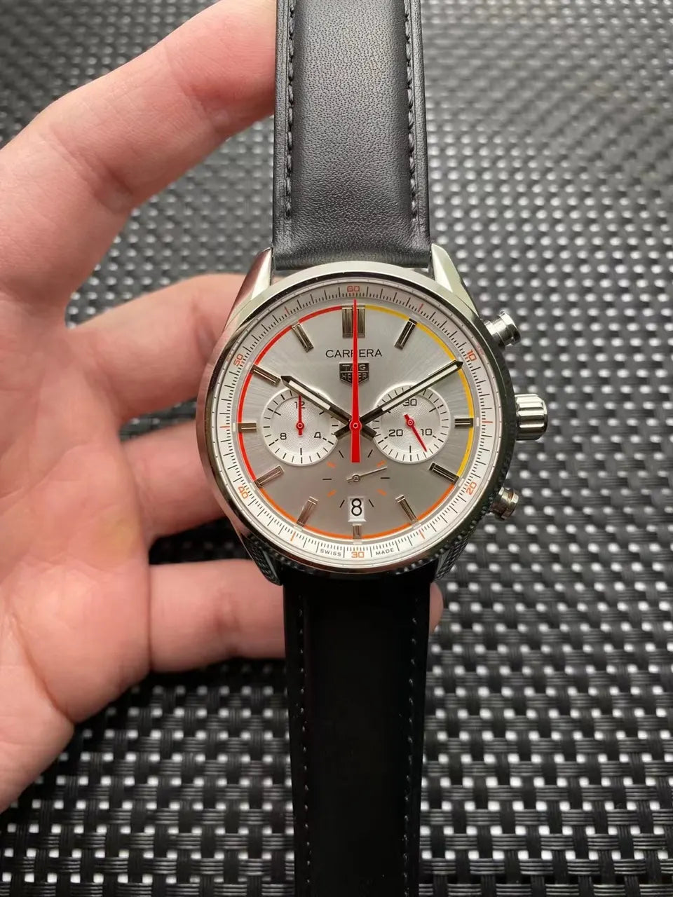 Tag Heuer Carrera Silver Dial Black Leather Chronograph - Hình 2