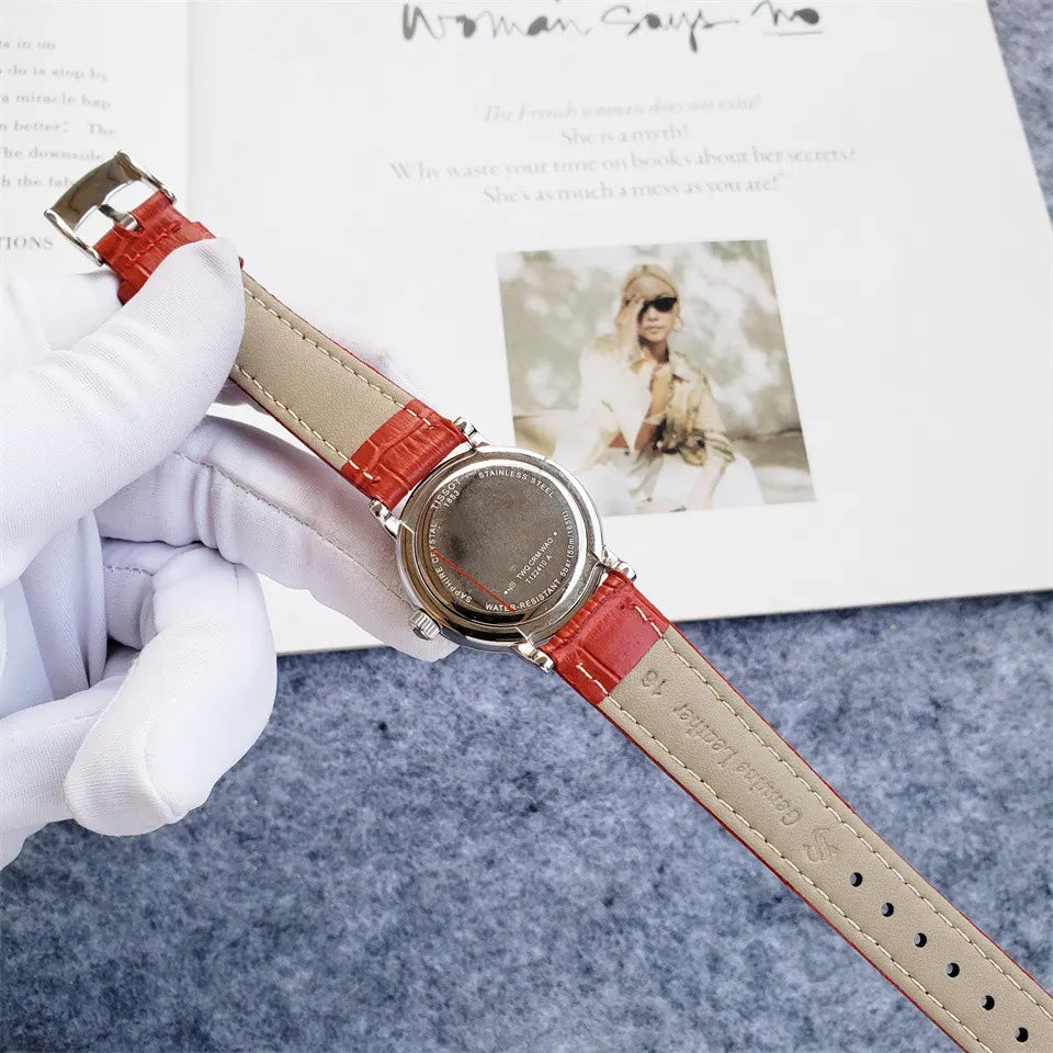 Tissot Red Leather Burgundy Dial - Hình 4