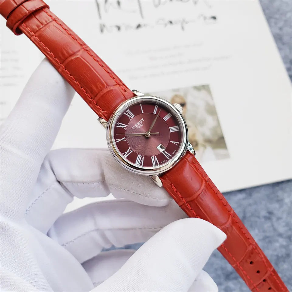 Tissot Red Leather Burgundy Dial - Hình 3