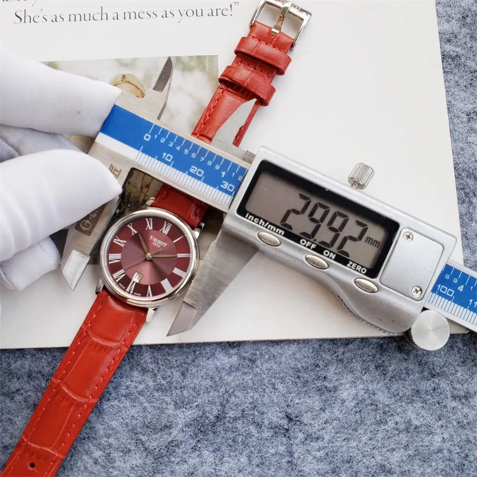 Tissot Red Leather Burgundy Dial - Hình 5