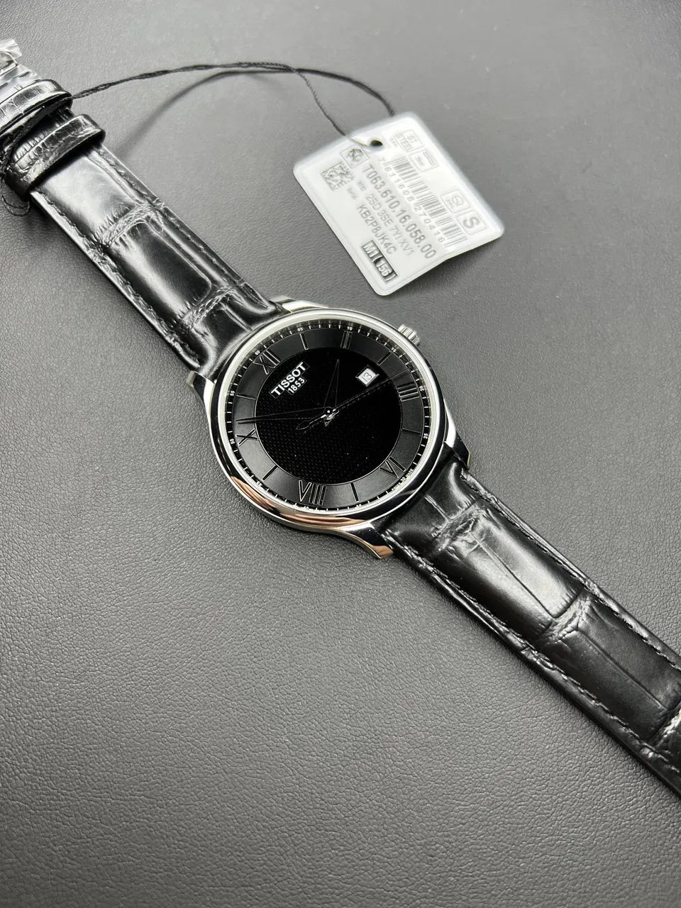 Tissot Black Leather Watch - Hình 3