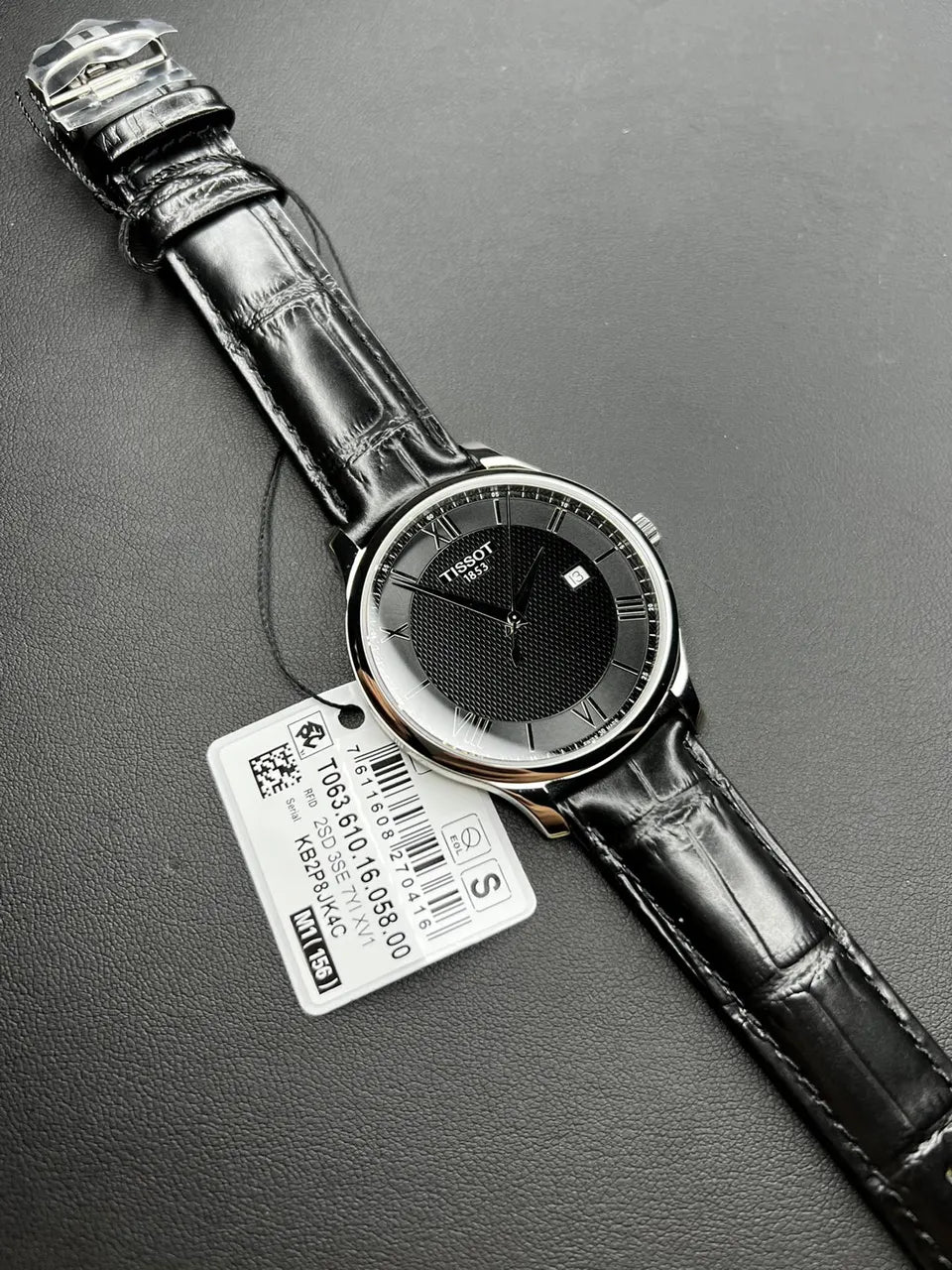 Tissot Black Leather Watch - Hình 4
