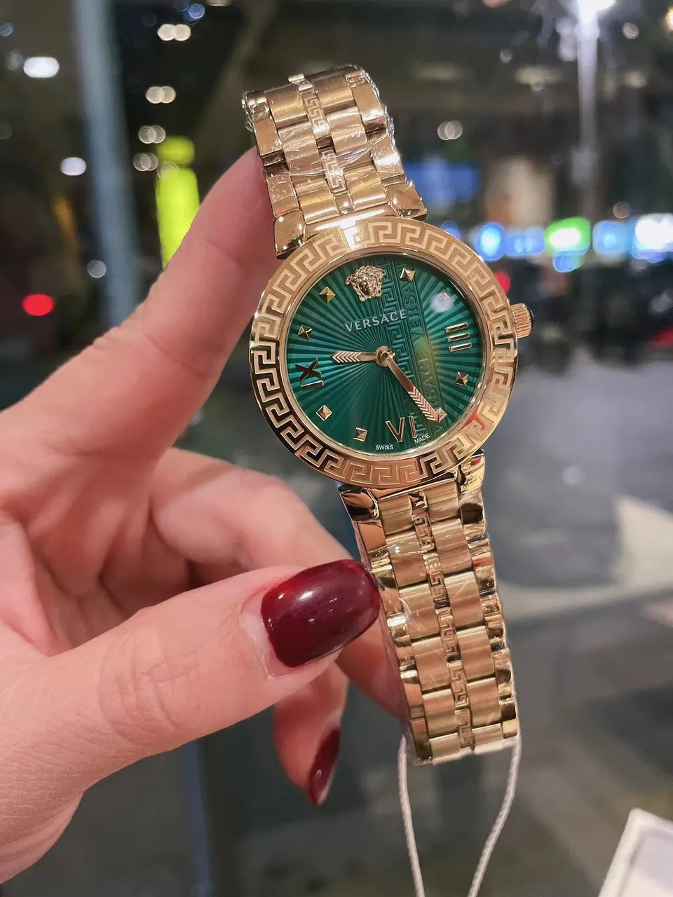 greca Versace Green Dial Gold Watch
