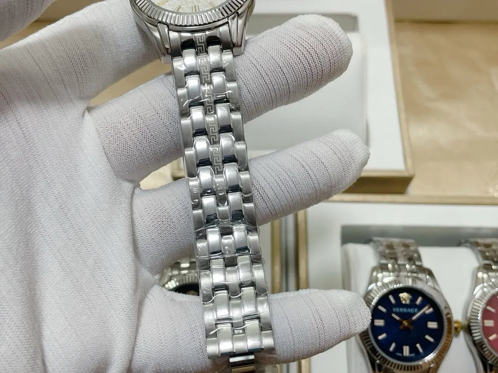 silver Versace Greca Logo Watch - Hình 14