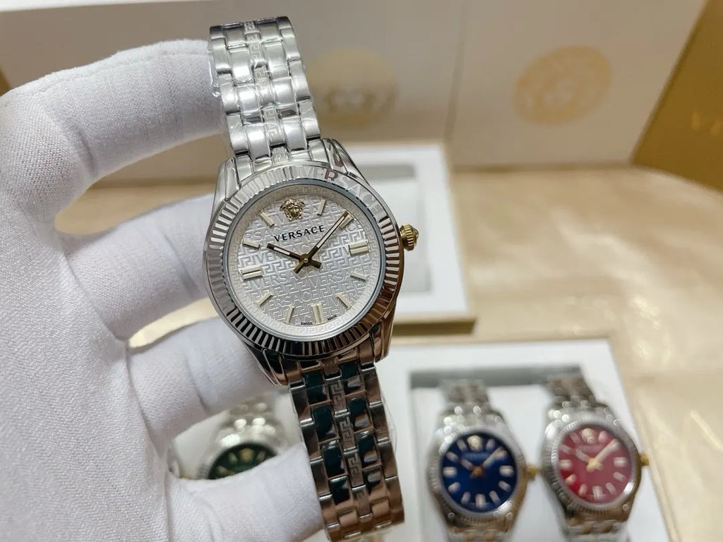 silver Versace Greca Logo Watch - Hình 21