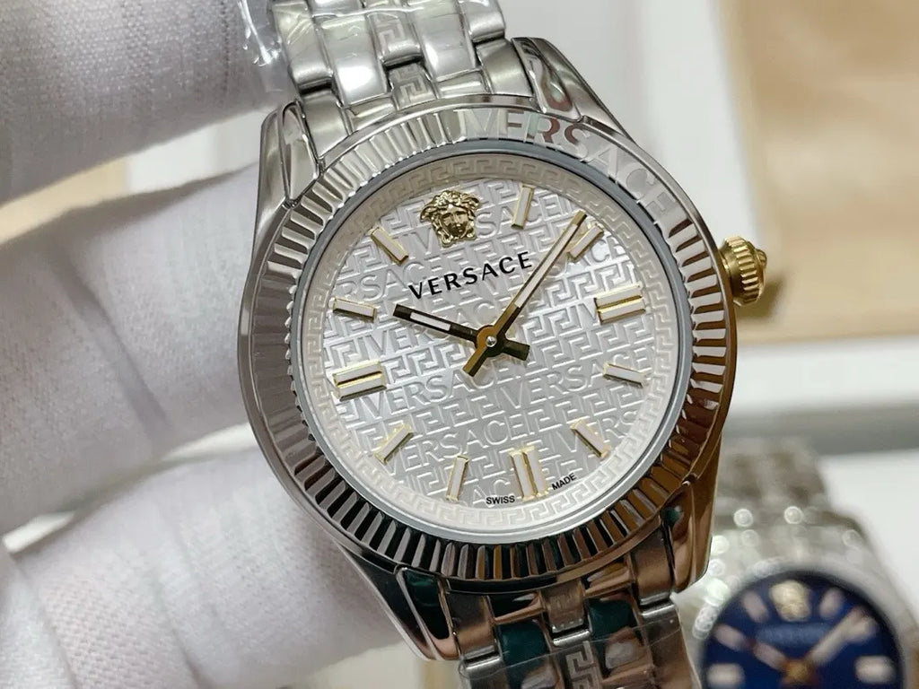 silver Versace Greca Logo Watch - Hình 16
