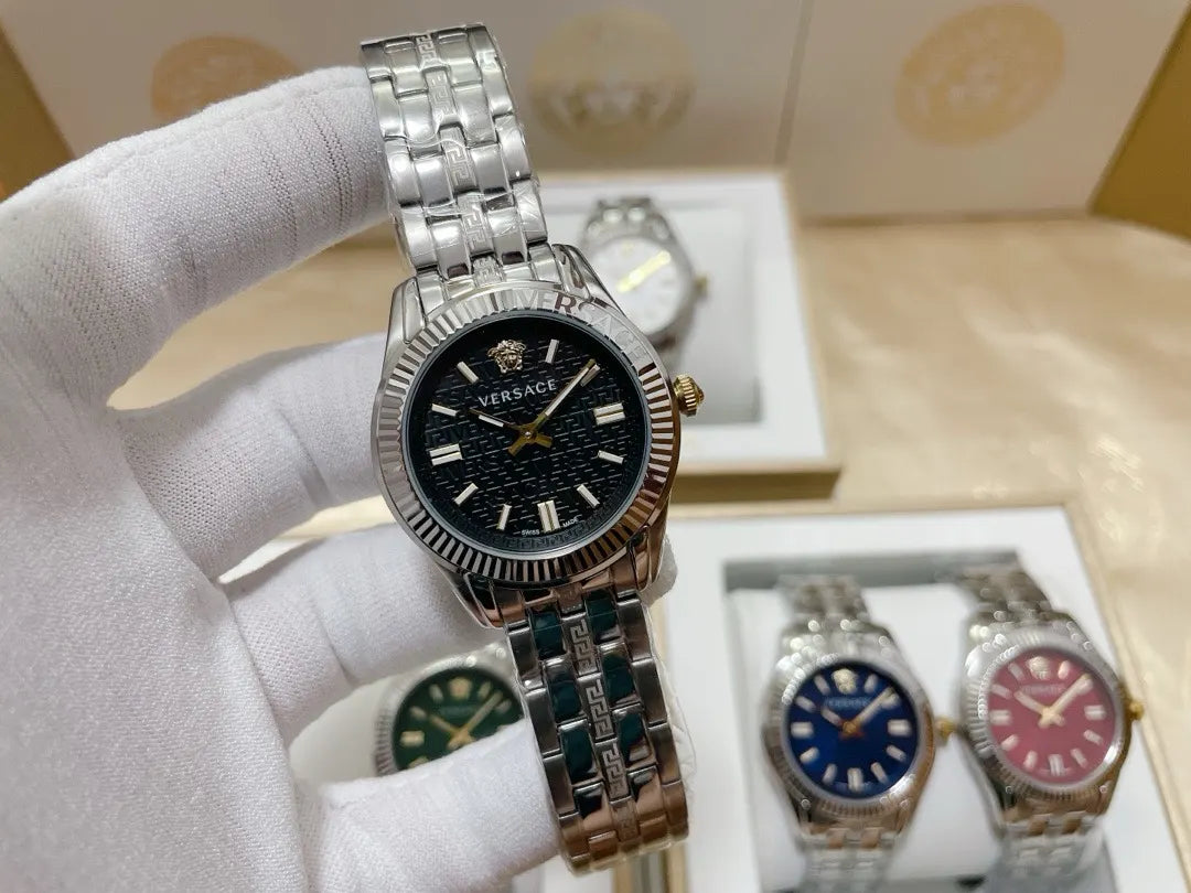 silver Versace Greca Logo Watch - Hình 20