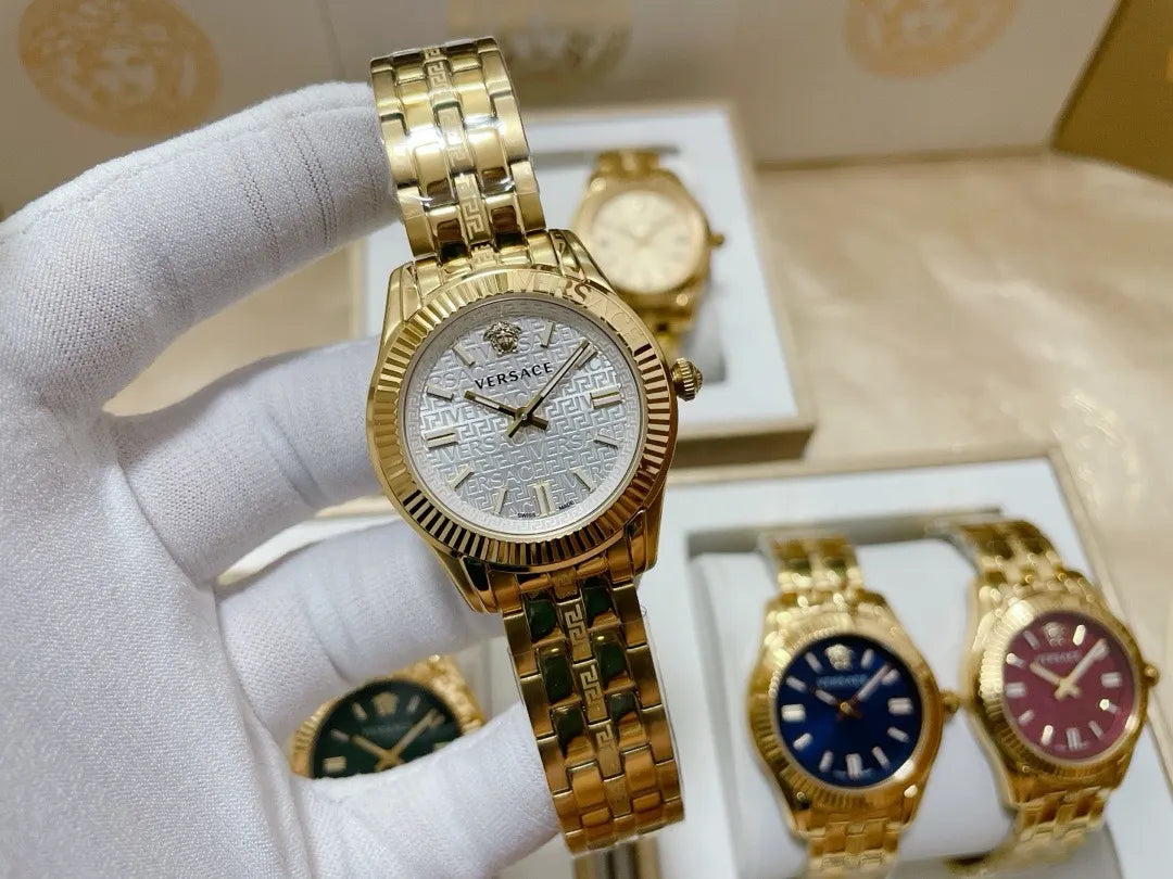 silver Versace Greca Logo Watch - Hình 13