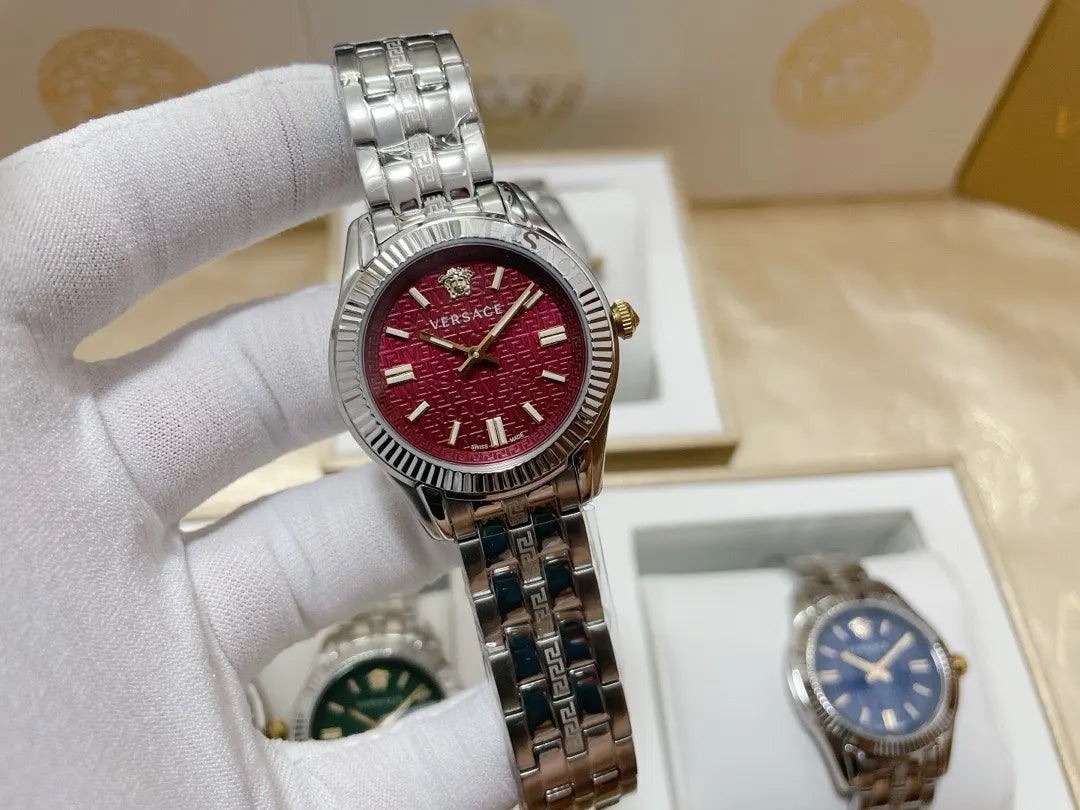 silver Versace Greca Logo Watch - Hình 17