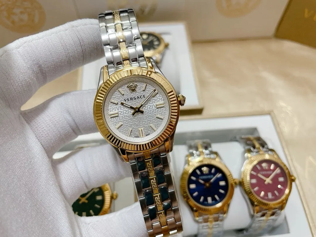 silver Versace Greca Logo Watch