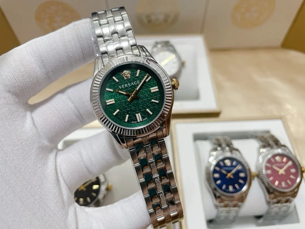 silver Versace Greca Logo Watch - Hình 19
