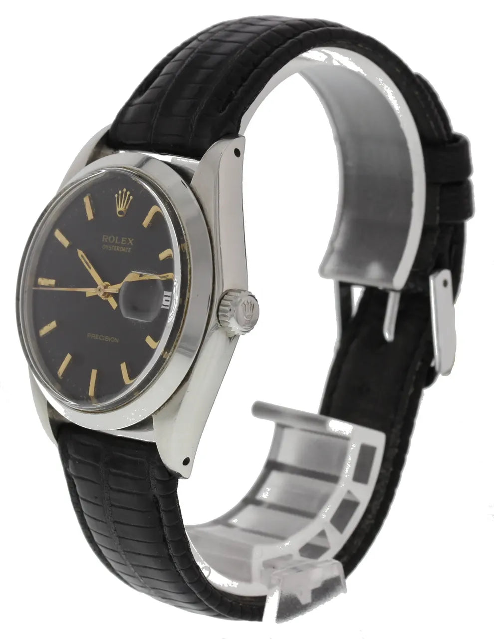 oysterdate Rolex Black Dial Leather - Hình 4